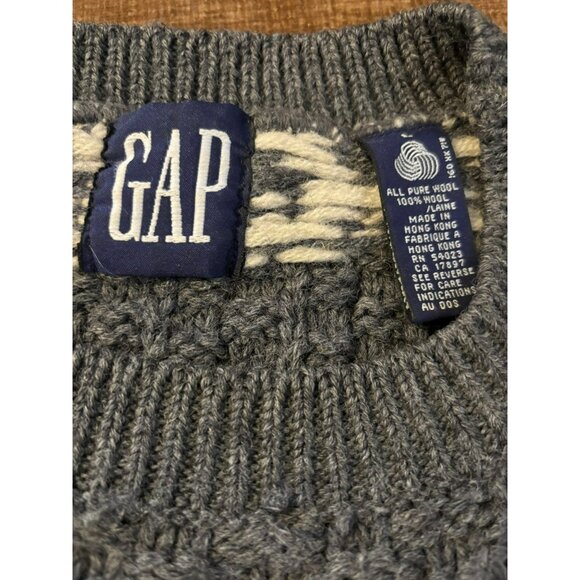 Vtg GAP Knit Wool Sweater Mens Large Gray White Geometric Pattern Y2K - Picture 8 of 8